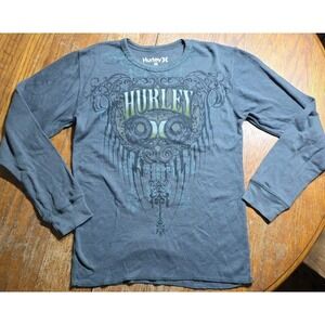 Y2K Hurley Waffle-Knit Long-Sleeve Thermal Shirt Spell Out White Men's Medium